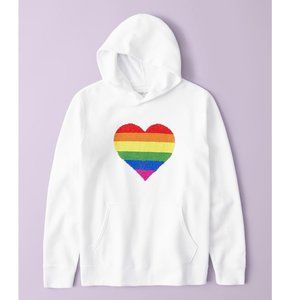 NWT A&F - White Pride Flip Sequin Heart Hoodie